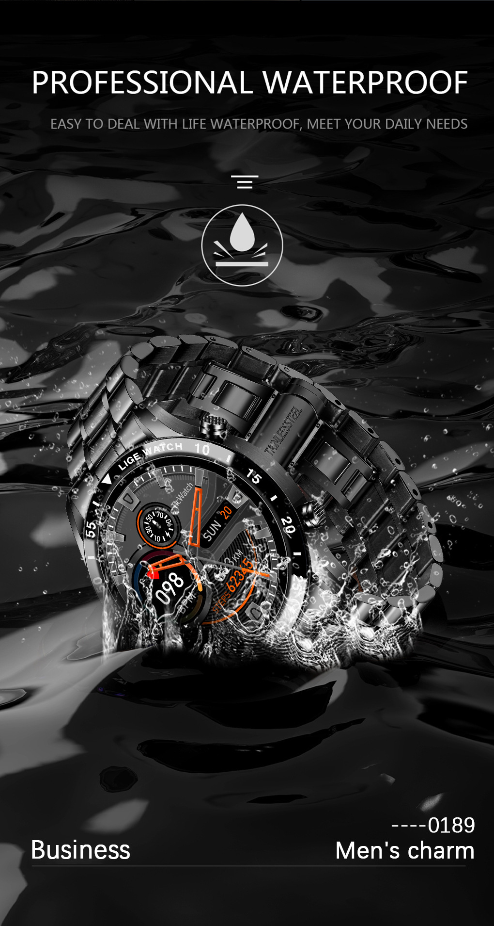 Lige Men's Waterproof Smartwatch 46mm