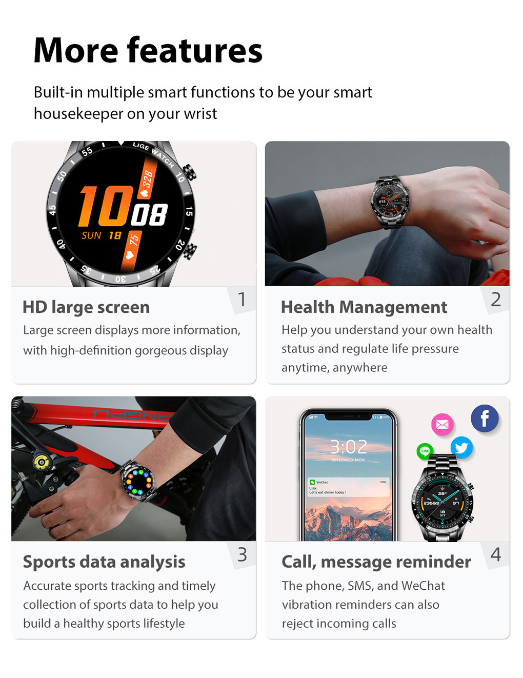Lige Men's Waterproof Smartwatch 46mm - Image 3